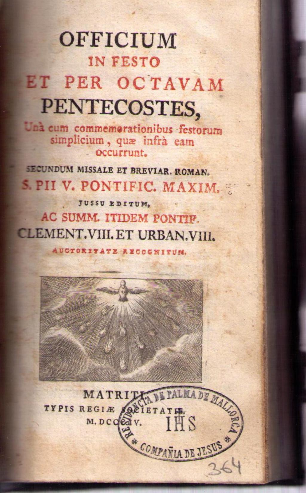 Coberta de Oficium infesto et per octavam Pentecostes